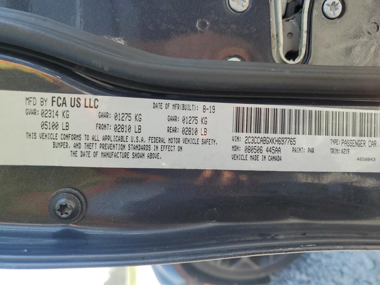 2019 Chrysler 300 S VIN: 2C3CCABGXKH697765 Lot: 71218325