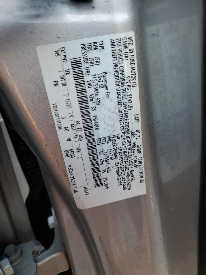 2012 Ford Focus Sel VIN: 1FAHP3H23CL331038 Lot: 80888835