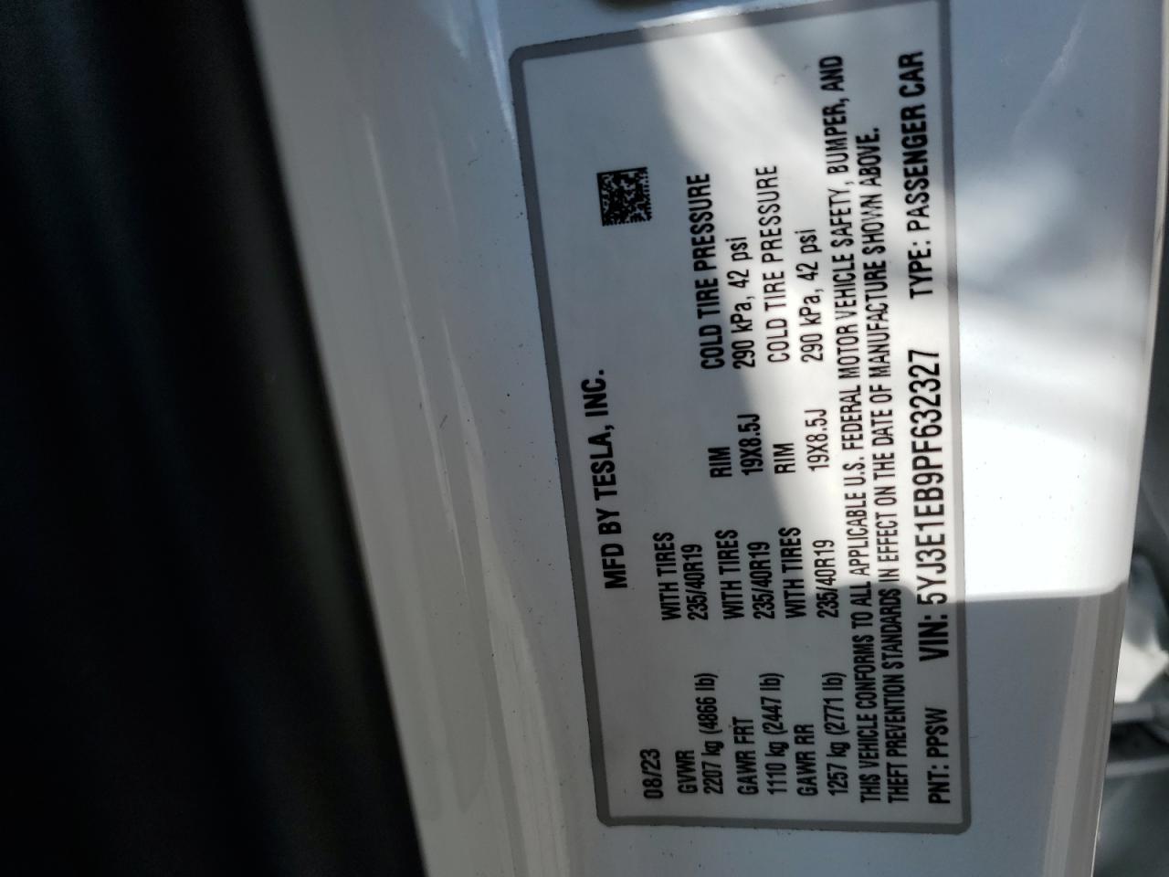 2023 Tesla Model 3 VIN: 5YJ3E1EB9PF632327 Lot: 81693475