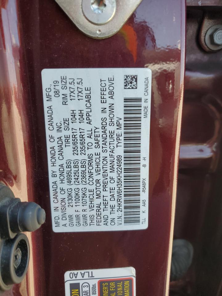 2019 Honda Cr-V Lx VIN: 2HKRW6H35KH224989 Lot: 72074955