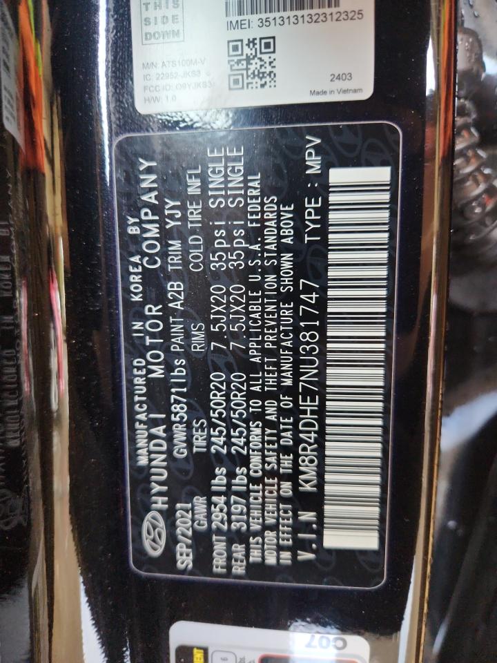 2022 Hyundai Palisade Sel VIN: KM8R4DHE7NU381747 Lot: 80746995