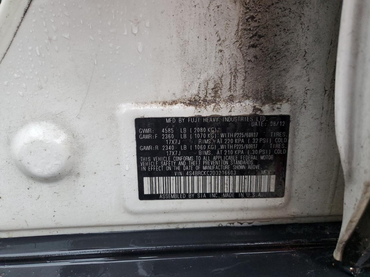 2013 Subaru Outback 2.5I Limited VIN: 4S4BRCKC2D3216603 Lot: 81663805