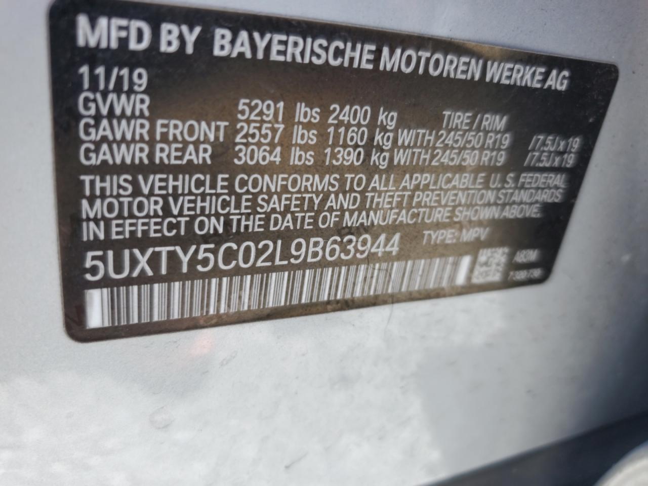 2020 BMW X3 xDrive30I VIN: 5UXTY5C02L9B63944 Lot: 84194805