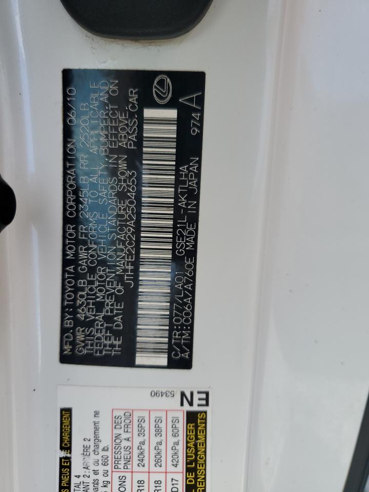 2010 Lexus Is 350 VIN: JTHFE2C29A2504653 Lot: 84628595