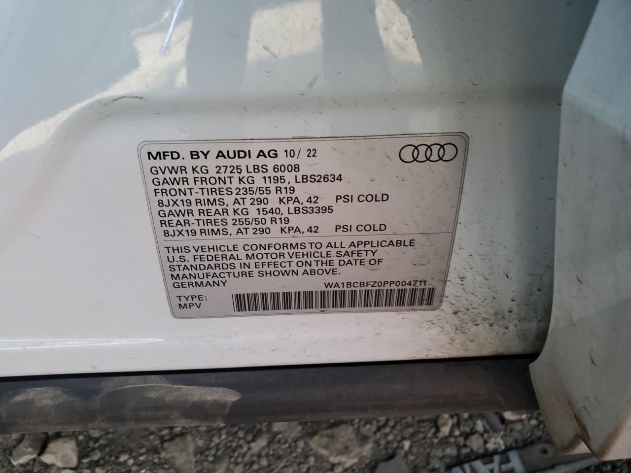 2023 Audi Q4 E-Tron Premium Plus VIN: WA1BCBFZ0PP004711 Lot: 71885985