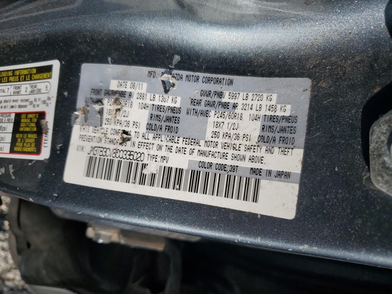 2012 Mazda Cx-9 VIN: JM3TB3CV8C0335020 Lot: 81815115