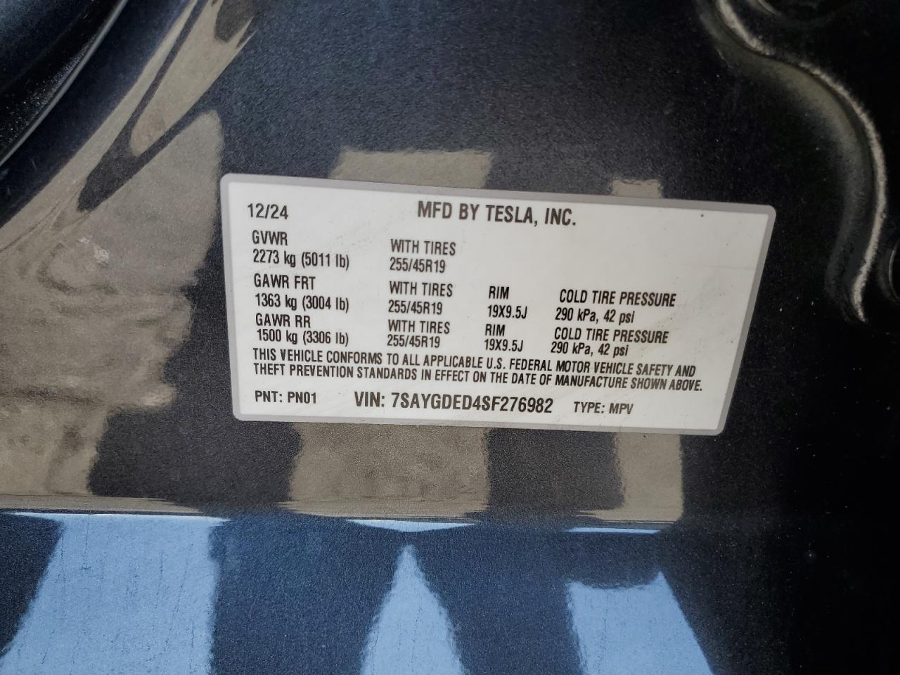 2025 Tesla Model Y VIN: 7SAYGDED4SF276982 Lot: 81787935