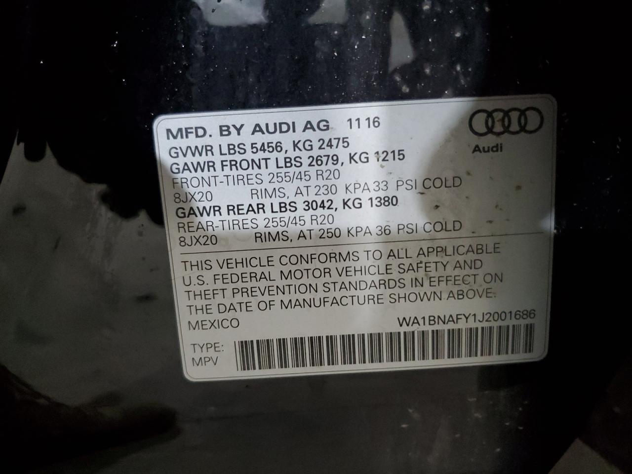 2018 Audi Q5 Premium Plus VIN: WA1BNAFY1J2001686 Lot: 81068355