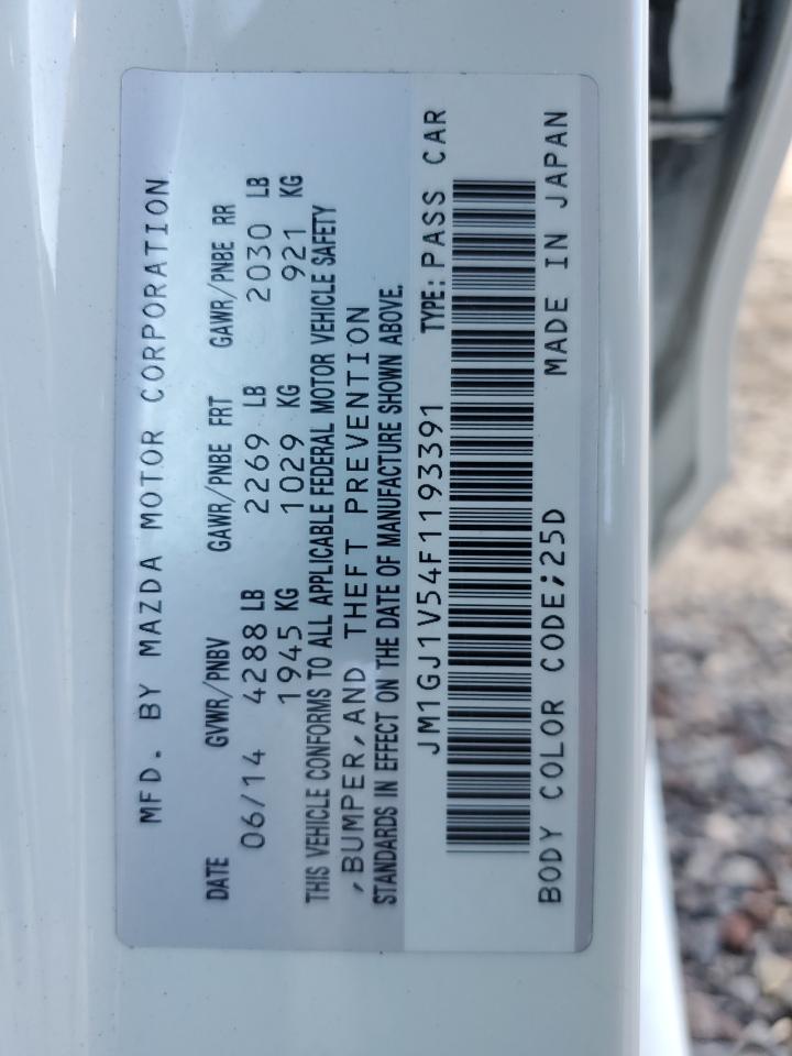 2015 Mazda 6 Touring VIN: JM1GJ1V54F1193391 Lot: 84280485