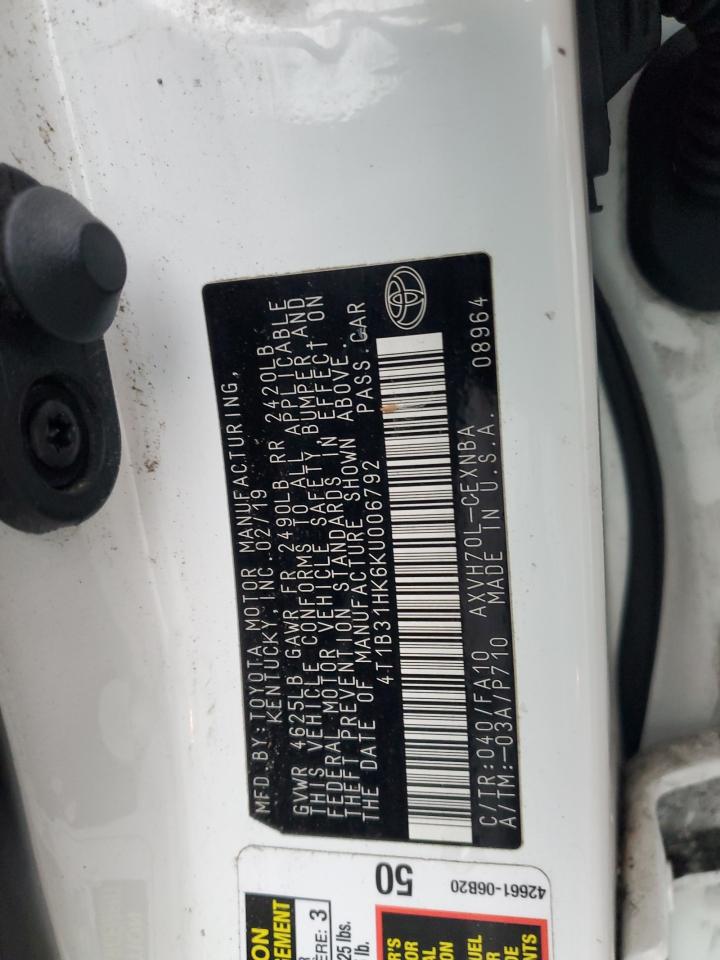 2019 Toyota Camry Le VIN: 4T1B31HK6KU006792 Lot: 82053925