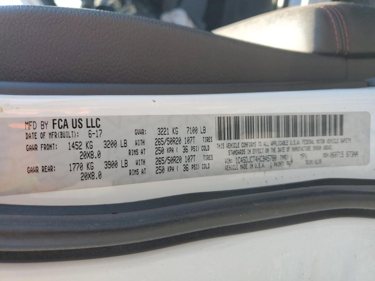 2017 Dodge Durango R/T VIN: 1C4SDJCT4HC945780 Lot: 71875375