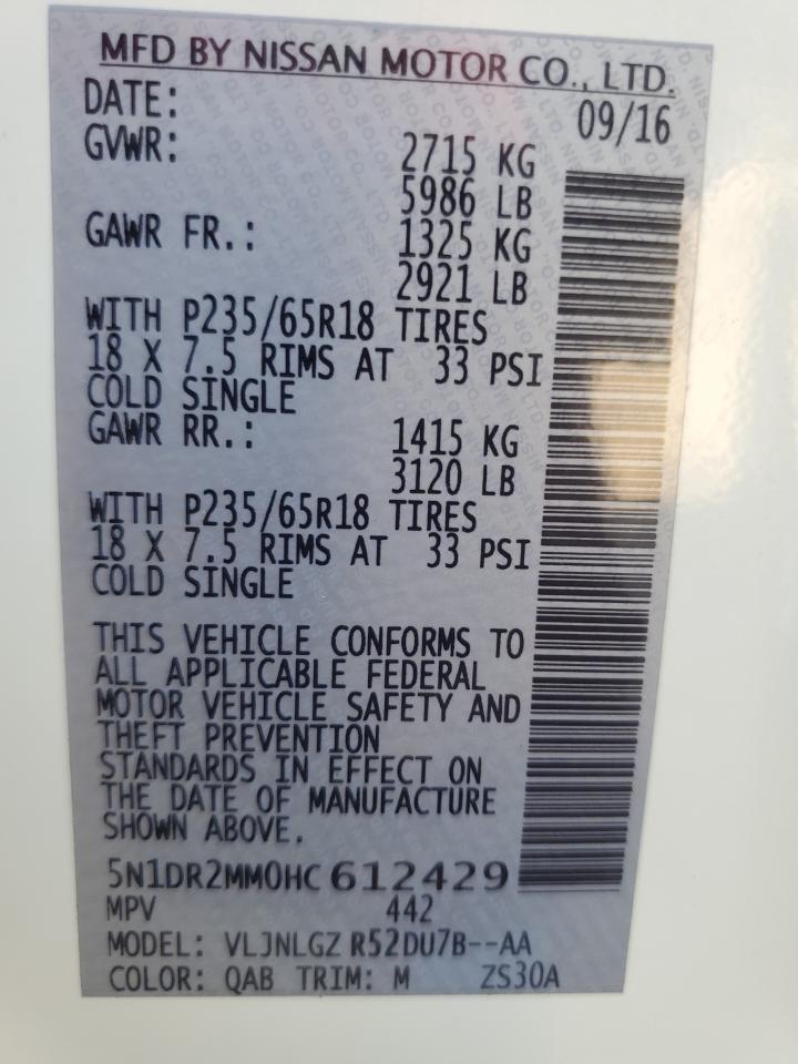 2017 Nissan Pathfinder S VIN: 5N1DR2MM0HC612429 Lot: 80786295