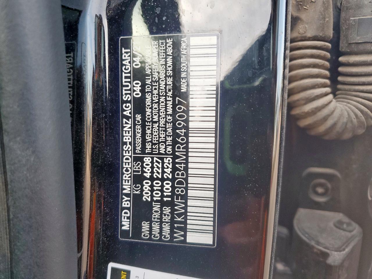 2021 Mercedes-Benz C 300 VIN: W1KWF8DB4MR649097 Lot: 81139835