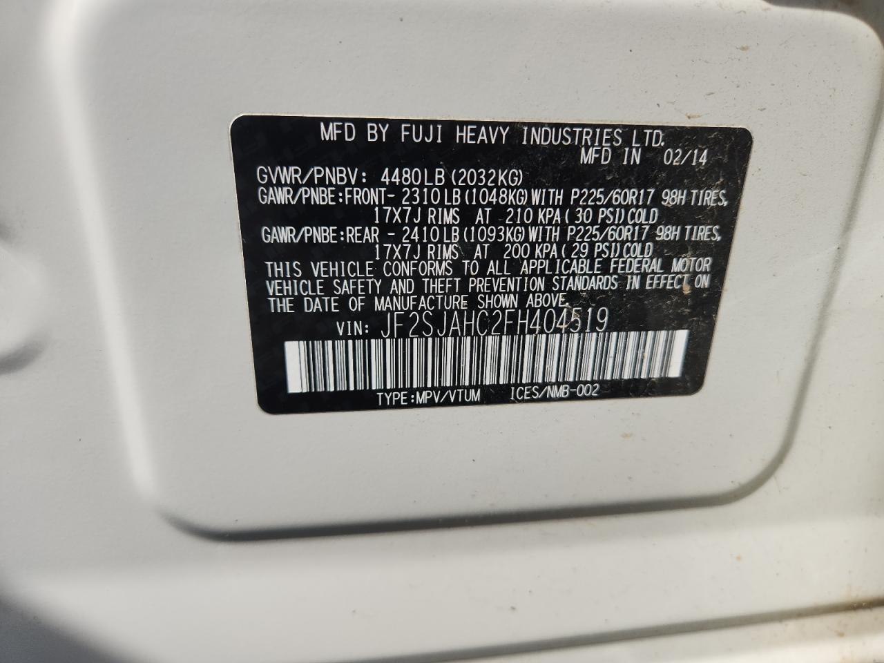 2015 Subaru Forester 2.5I Limited VIN: JF2SJAHC2FH404519 Lot: 72095435