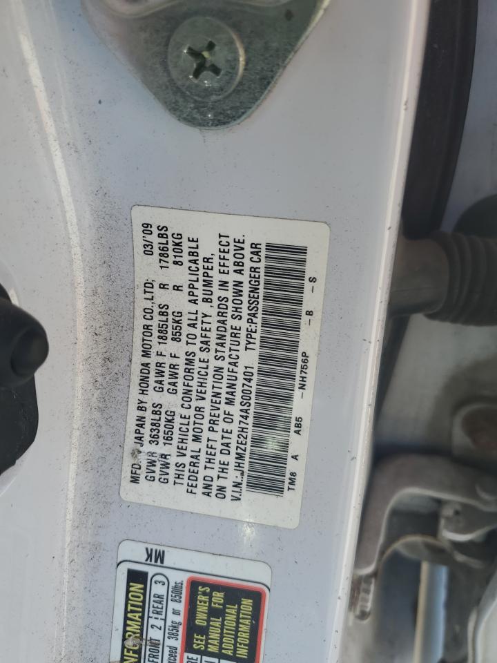 2010 Honda Insight Ex VIN: JHMZE2H74AS007401 Lot: 69814285