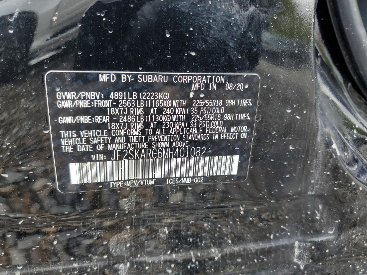 2021 Subaru Forester Sport VIN: JF2SKARC6MH401082 Lot: 82102235