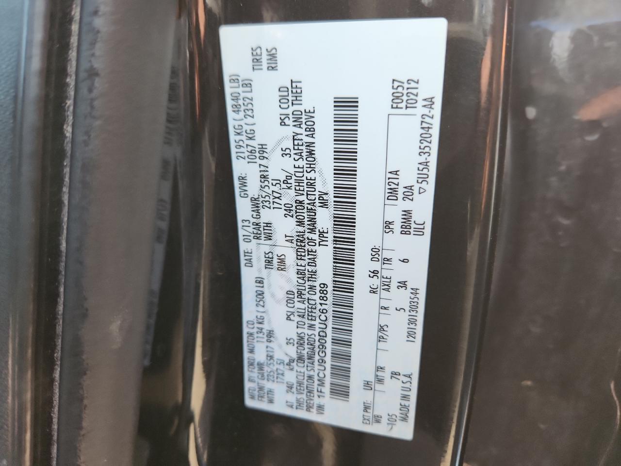 2013 Ford Escape Se VIN: 1FMCU9G90DUC61889 Lot: 80746885