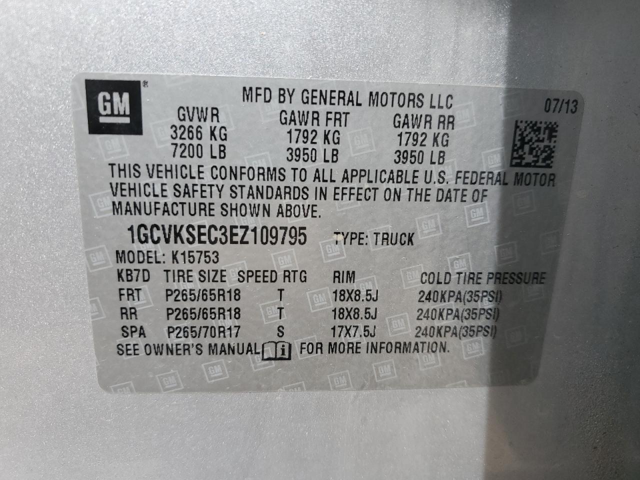 2014 Chevrolet Silverado K1500 Ltz VIN: 1GCVKSEC3EZ109795 Lot: 81696905