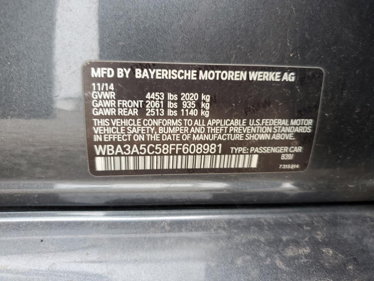 2015 BMW 328 I VIN: WBA3A5C58FF608981 Lot: 83790135