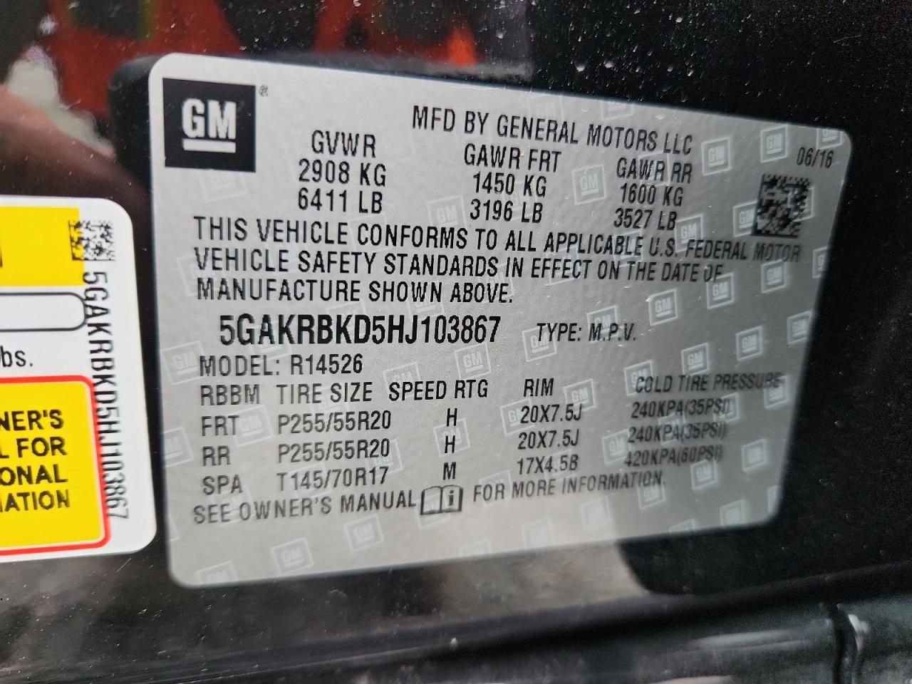 2017 Buick Enclave VIN: 5GAKRBKD5HJ103867 Lot: 84897145