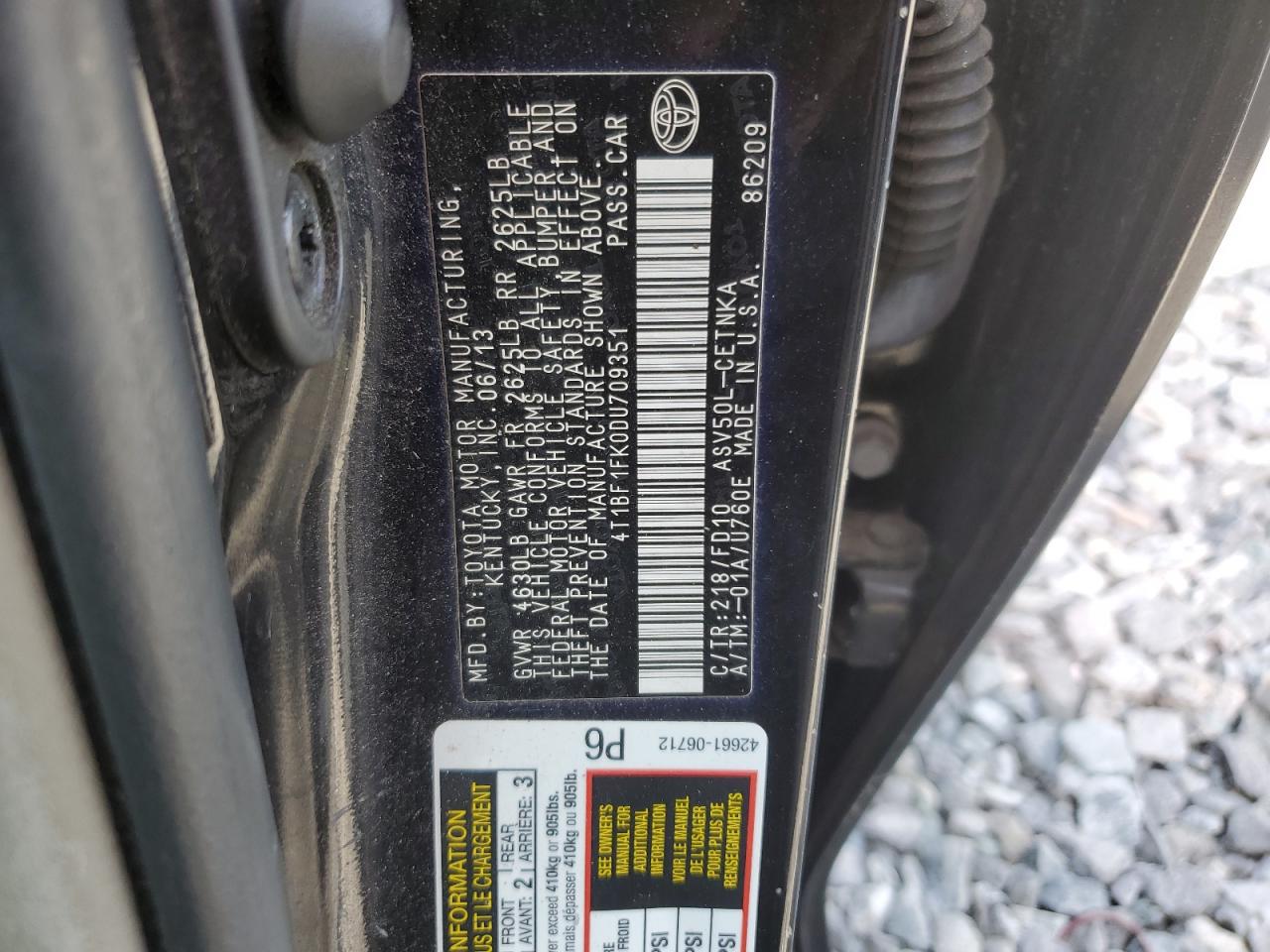 2013 Toyota Camry L VIN: 4T1BF1FK0DU709351 Lot: 84267115