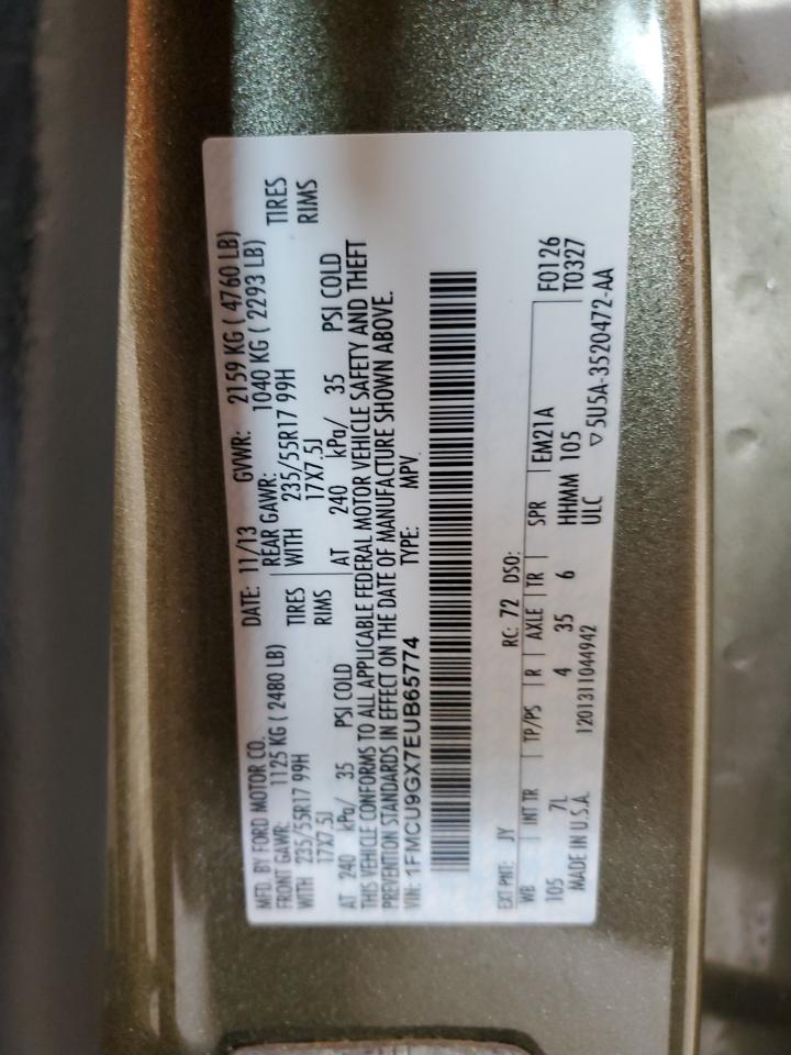 2014 Ford Escape Se VIN: 1FMCU9GX7EUB65774 Lot: 80074835