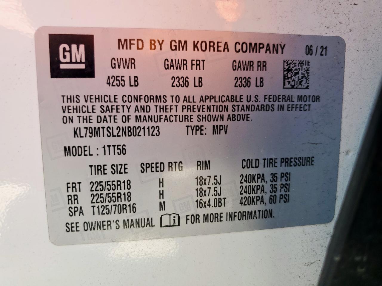 2022 Chevrolet Trailblazer Rs VIN: KL79MTSL2NB021123 Lot: 80139715