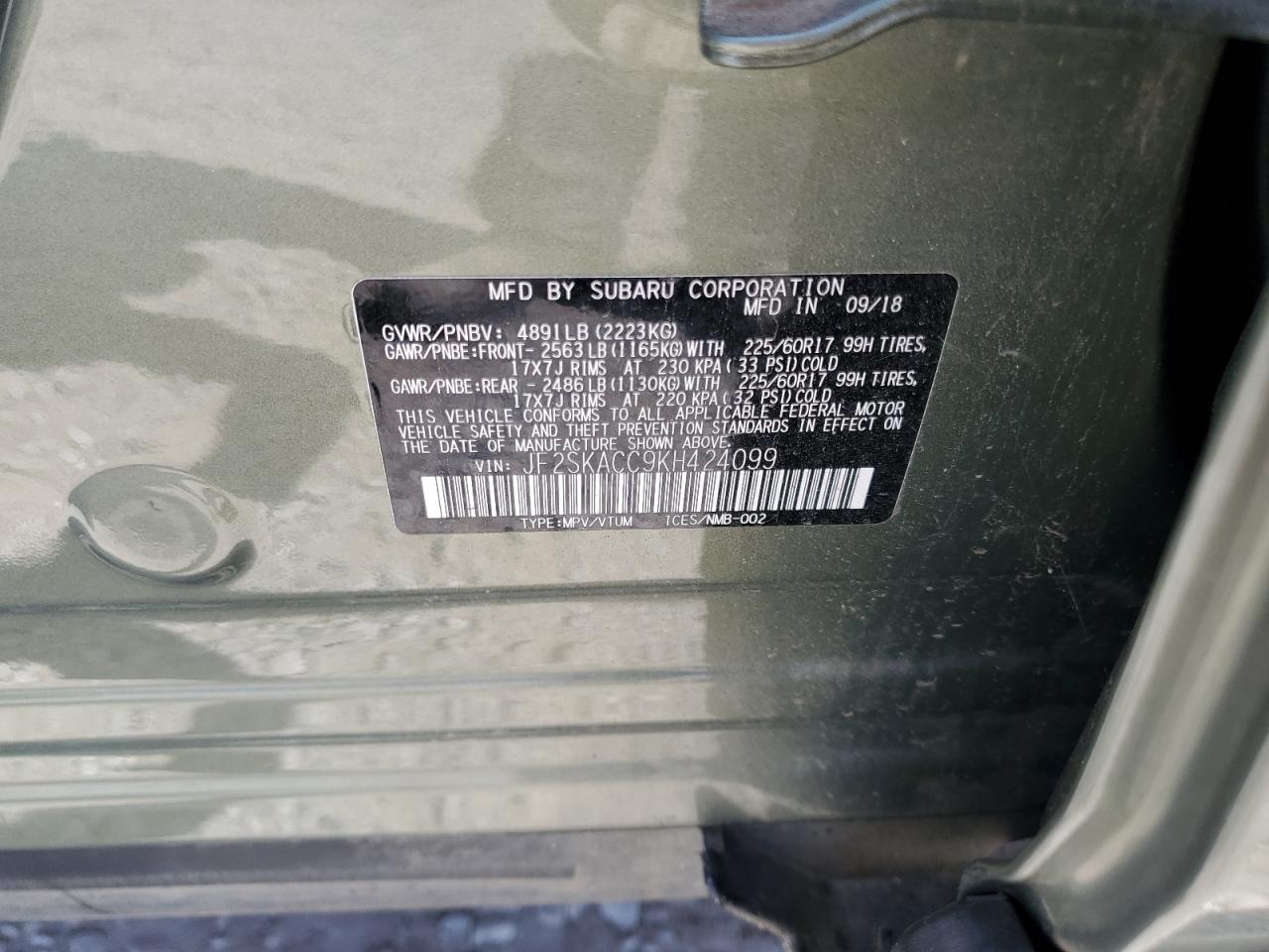 2019 Subaru Forester VIN: JF2SKACC9KH424099 Lot: 81730355