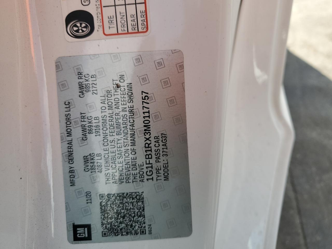 2021 Chevrolet Camaro Ls VIN: 1G1FB1RX3M0117757 Lot: 84729725