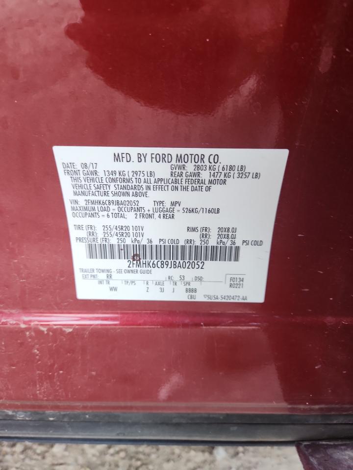 2018 Ford Flex Sel VIN: 2FMHK6C89JBA02052 Lot: 80617245