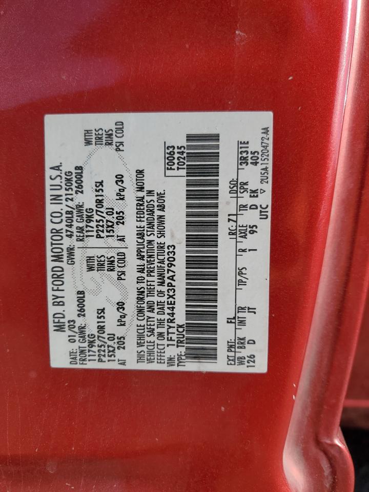 2003 Ford Ranger Super Cab VIN: 1FTYR44EX3PA79033 Lot: 81775905