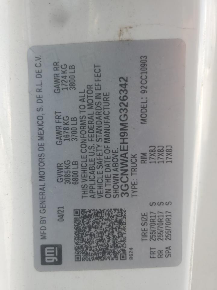 2021 Chevrolet Silverado C1500 VIN: 3GCNWAEH9MG326342 Lot: 84003785