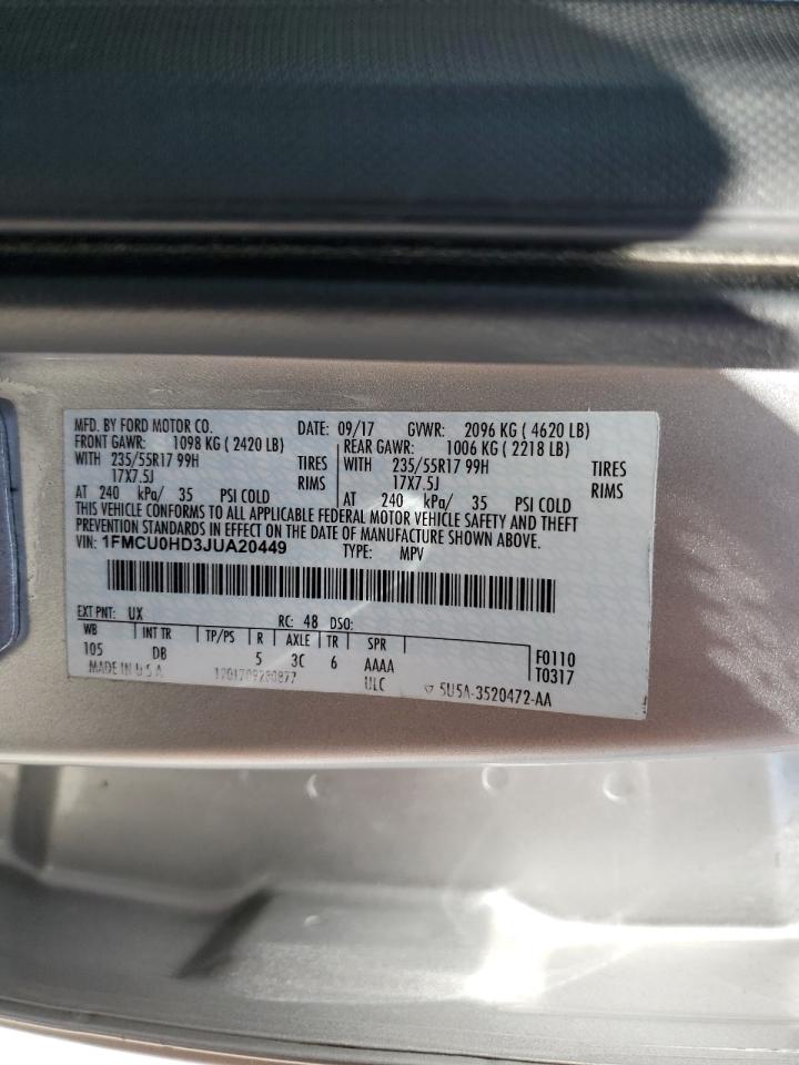 2018 Ford Escape Sel VIN: 1FMCU0HD3JUA20449 Lot: 83768515