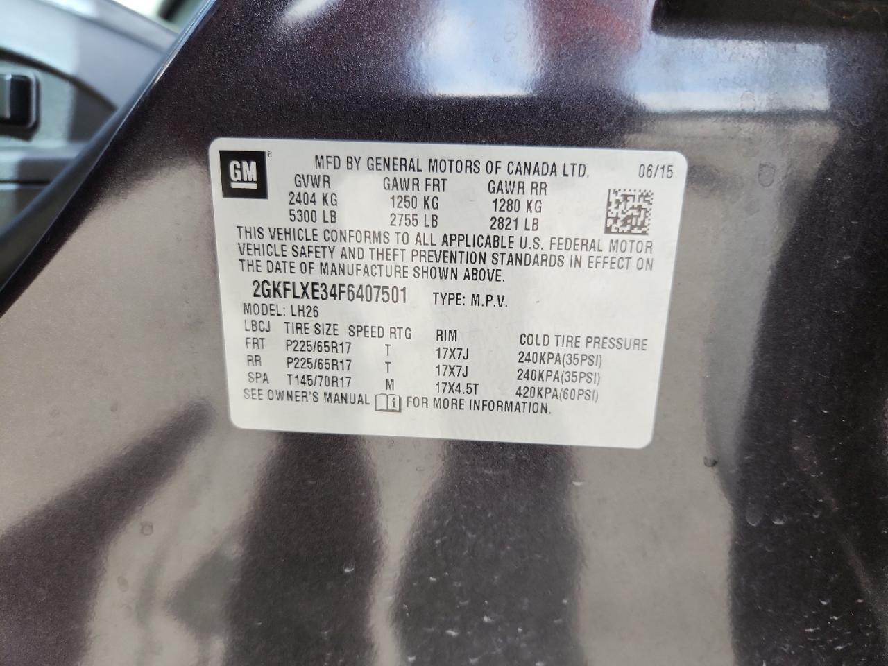 2015 GMC Terrain Slt VIN: 2GKFLXE34F6407501 Lot: 81046525