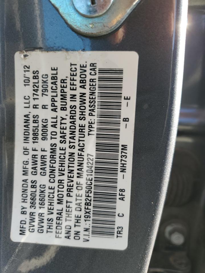 2012 Honda Civic Lx VIN: 19XFB2F50CE104227 Lot: 80176805