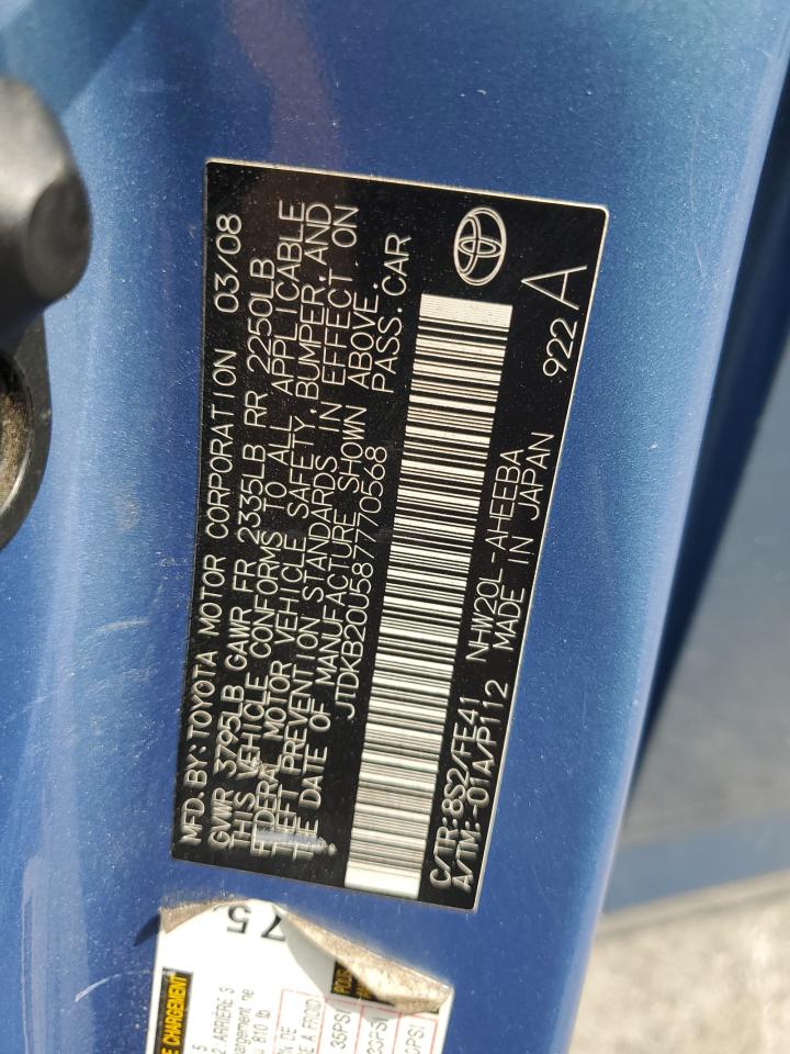 2008 Toyota Prius VIN: JTDKB20U587770568 Lot: 80333945