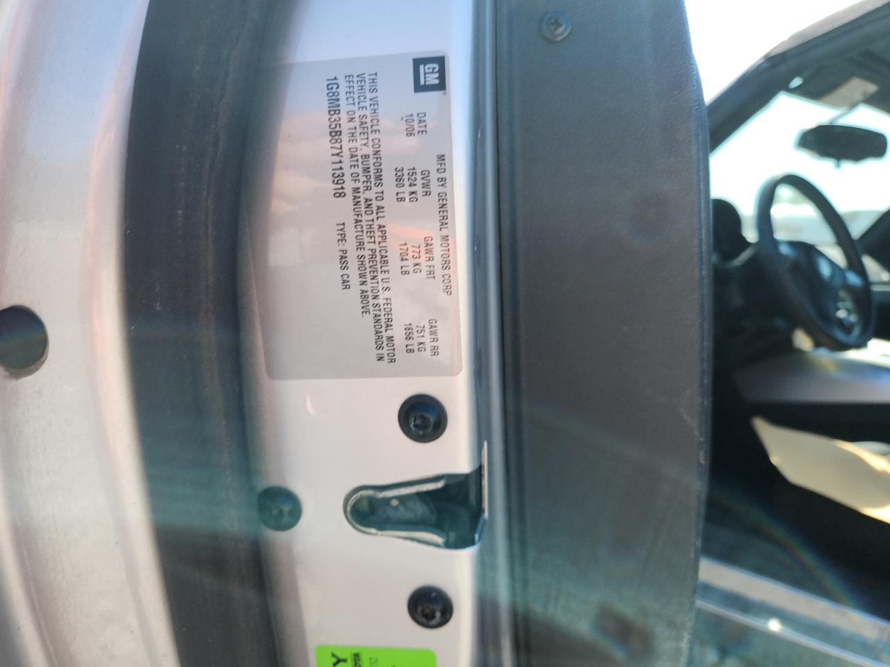 2007 Saturn Sky VIN: 1G8MB35B87Y113918 Lot: 72058205