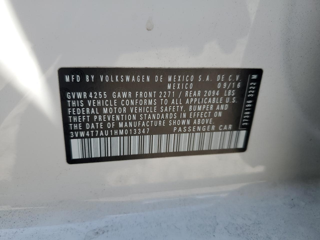2017 Volkswagen Gti S VIN: 3VW4T7AU1HM013347 Lot: 81128835