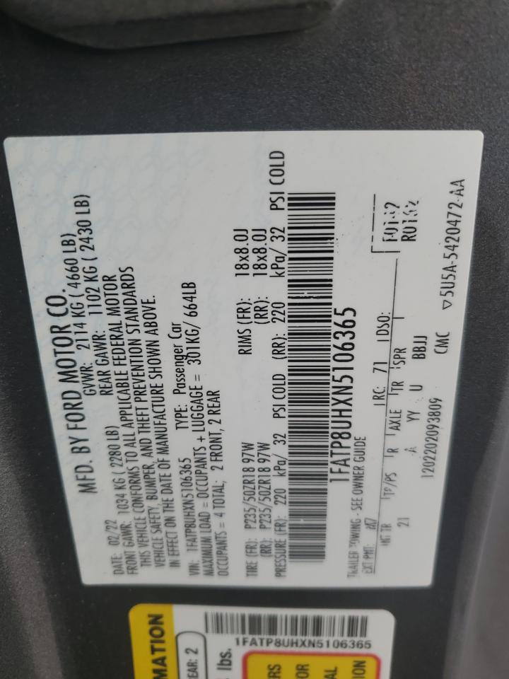 2022 Ford Mustang VIN: 1FATP8UHXN5106365 Lot: 71986985