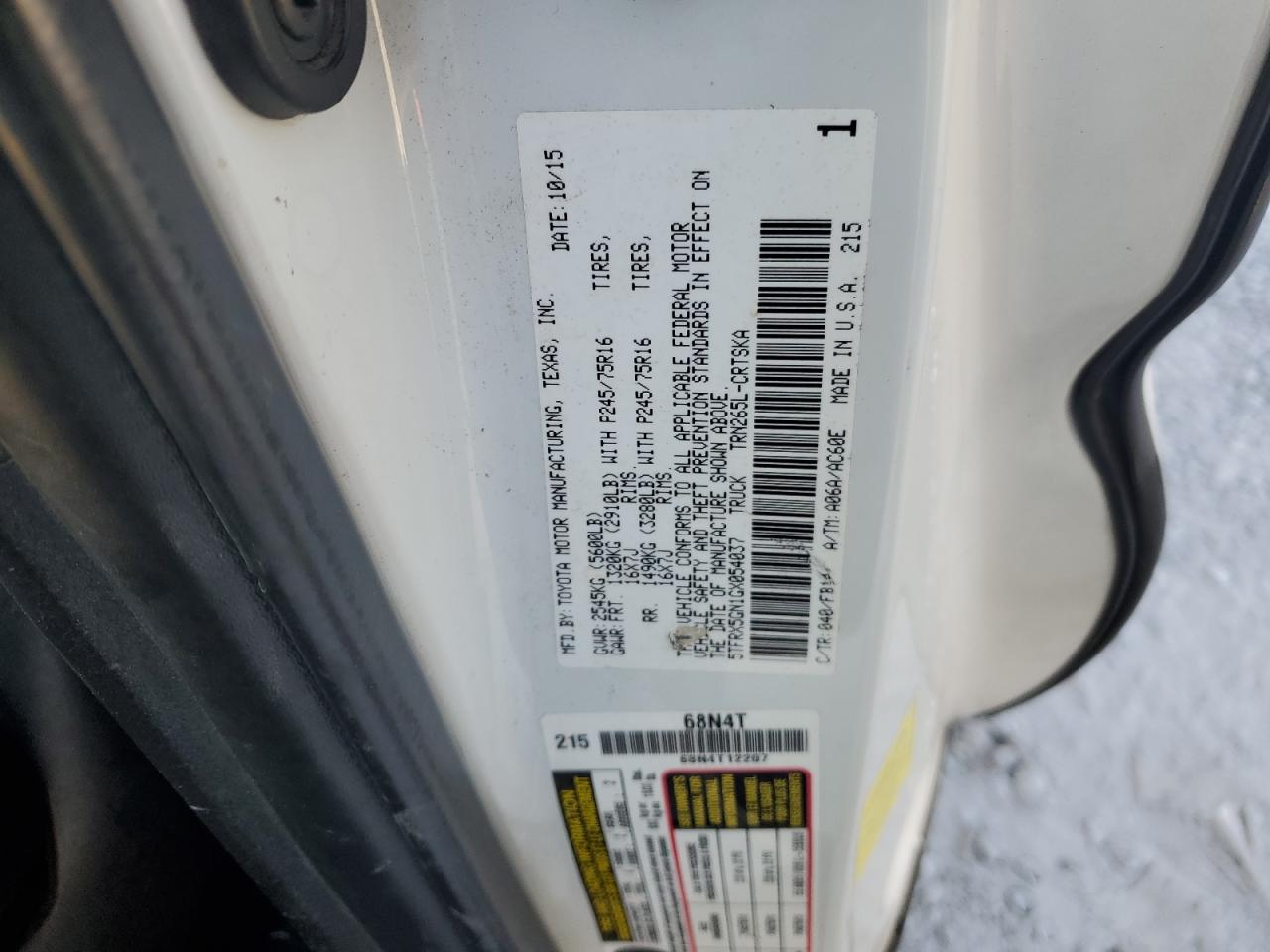 2016 Toyota Tacoma Access Cab VIN: 5TFRX5GN1GX054037 Lot: 80629535