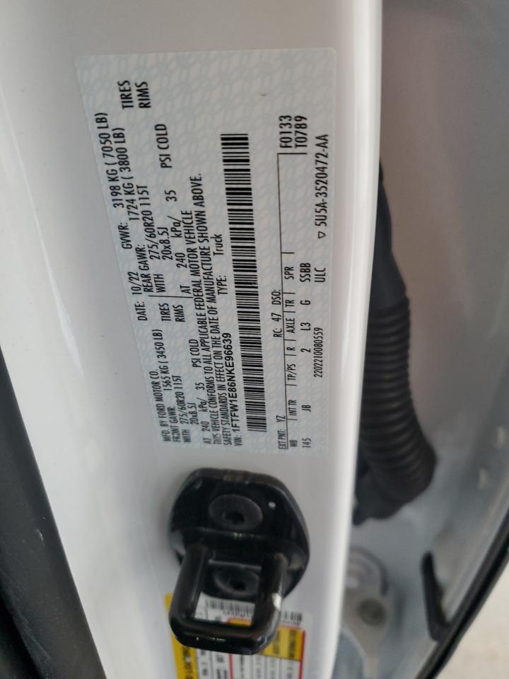 2022 Ford F150 Supercrew VIN: 1FTFW1E86NKE96639 Lot: 80619035