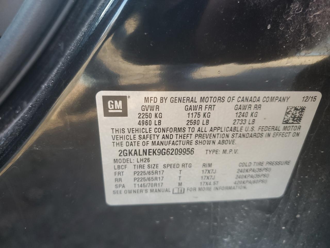 2016 GMC Terrain Sle VIN: 2GKALNEK9G6209956 Lot: 81824635