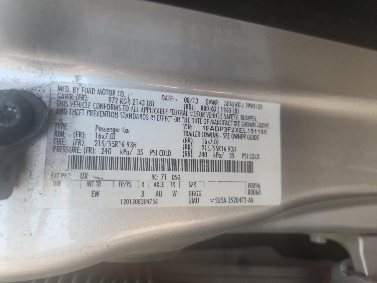 2014 Ford Focus Se VIN: 1FADP3F2XEL151155 Lot: 80342995