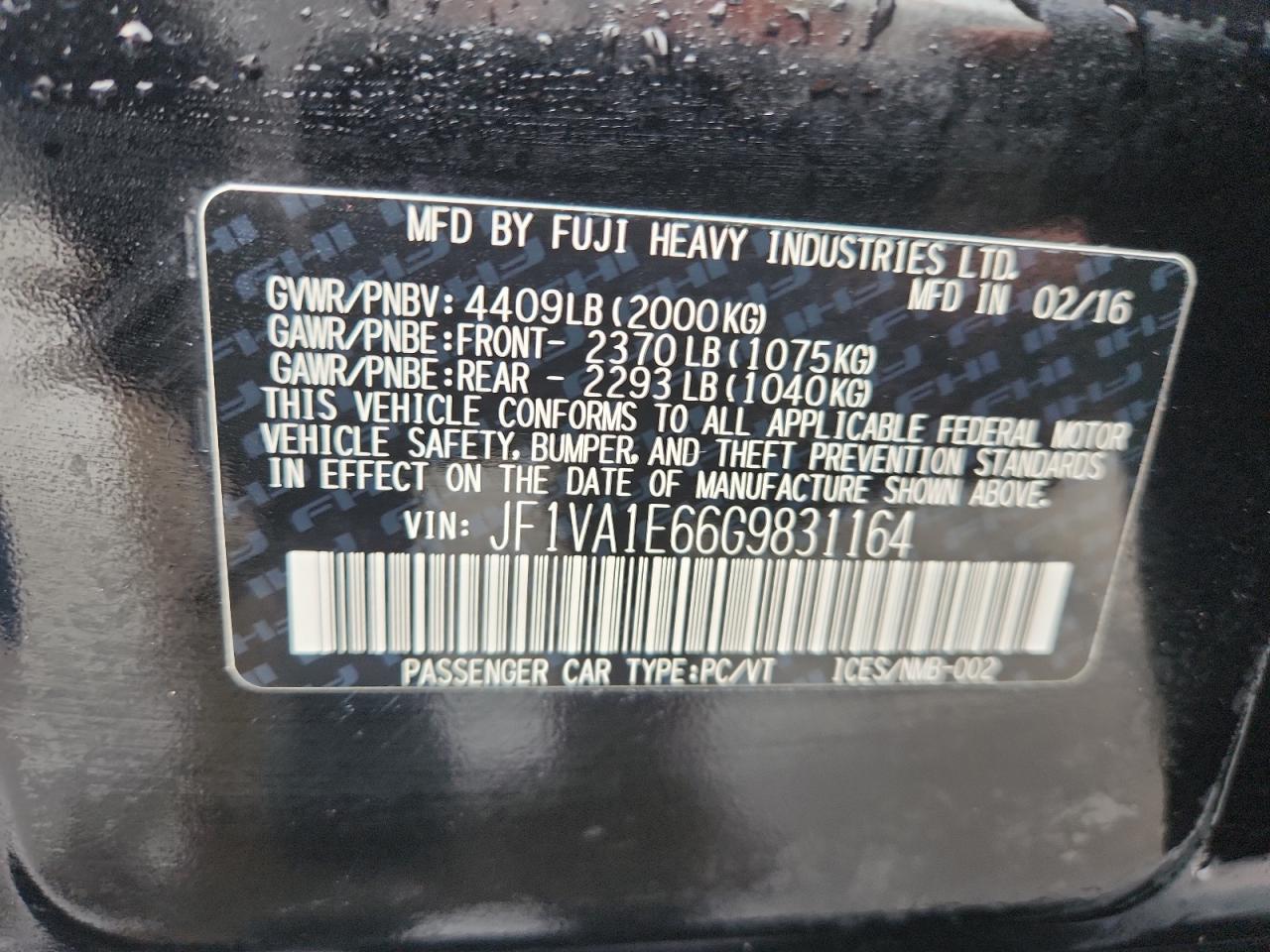 2016 Subaru Wrx Premium VIN: JF1VA1E66G9831164 Lot: 81645835