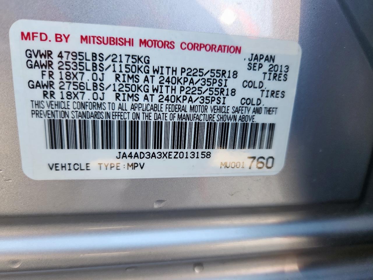 2014 Mitsubishi Outlander Se VIN: JA4AD3A3XEZ013158 Lot: 80456975