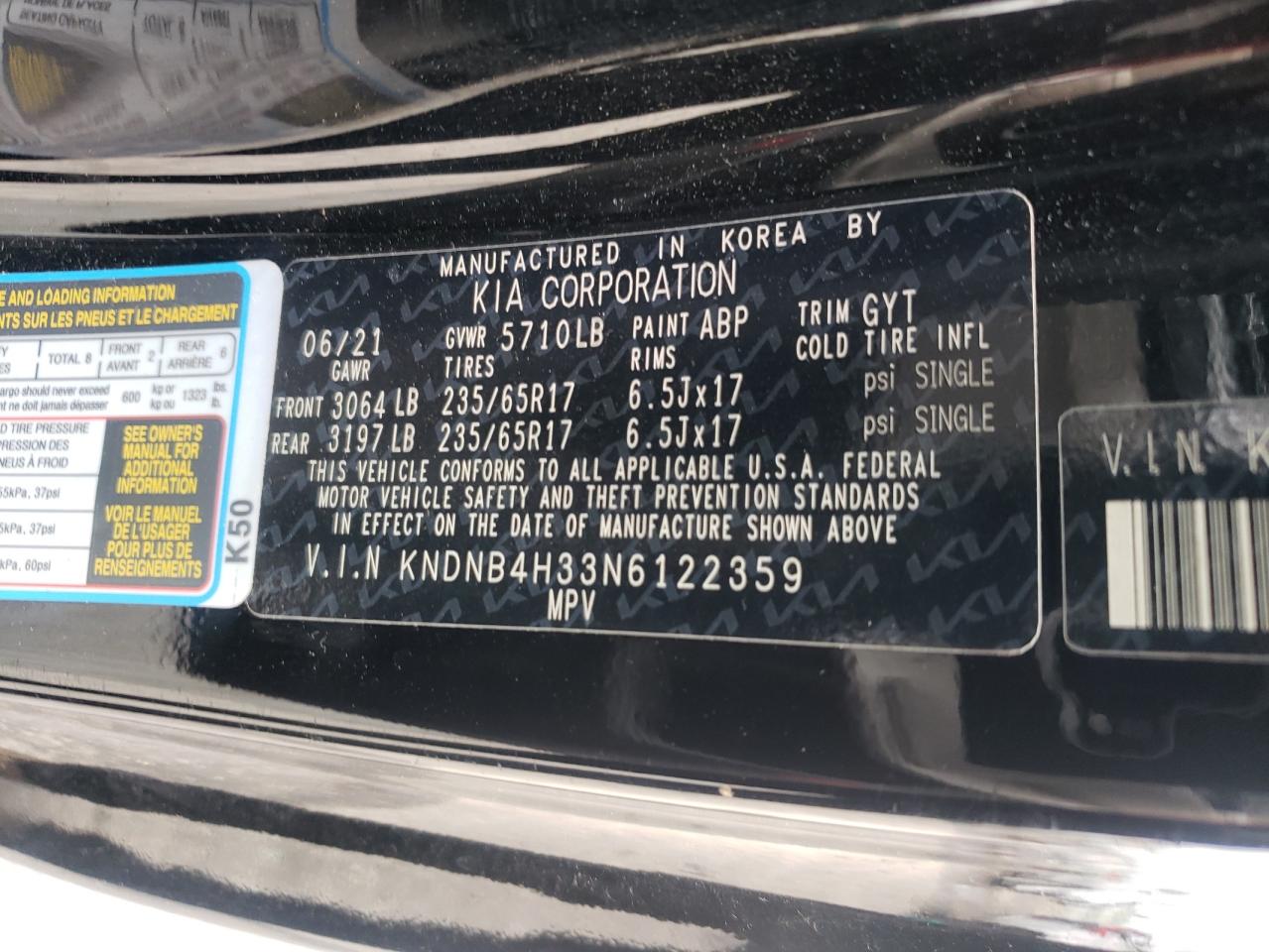 2022 Kia Carnival Lx VIN: KNDNB4H33N6122359 Lot: 80330275