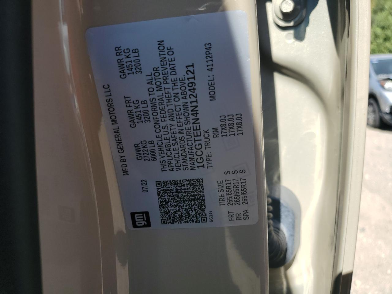 2022 Chevrolet Colorado Zr2 VIN: 1GCGTEEN4N1249121 Lot: 81913285