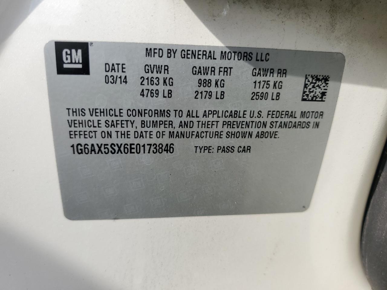 2014 Cadillac Cts Luxury Collection VIN: 1G6AX5SX6E0173846 Lot: 80062215