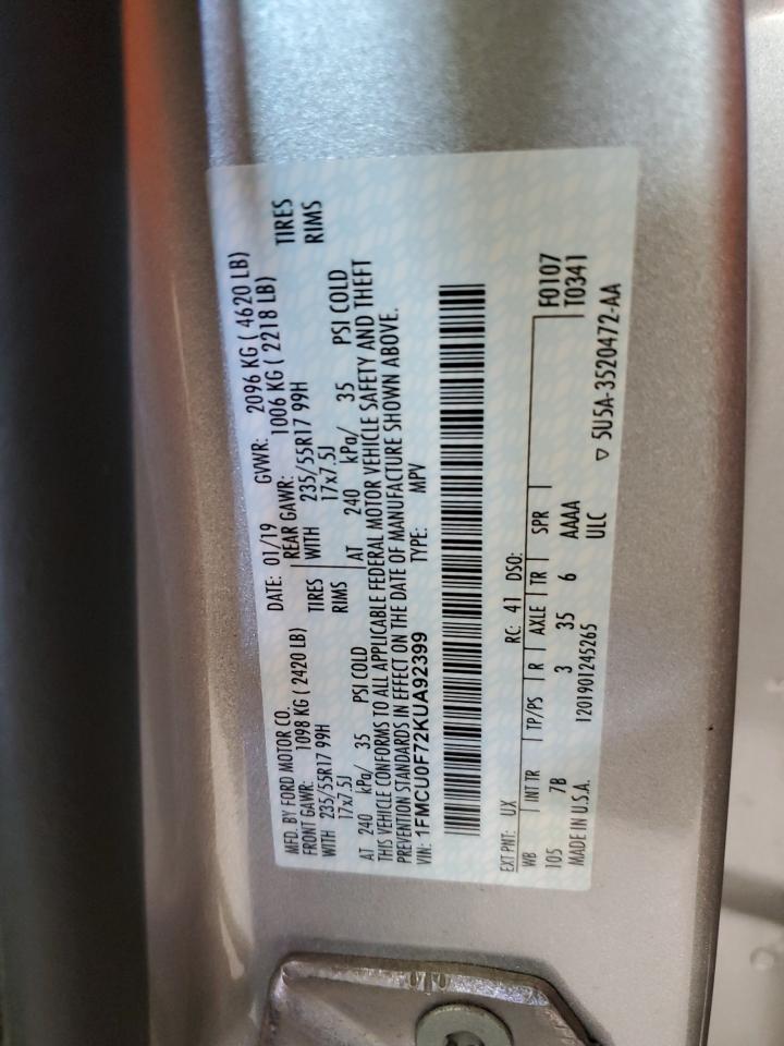 2019 Ford Escape S VIN: 1FMCU0F72KUA92399 Lot: 83994315