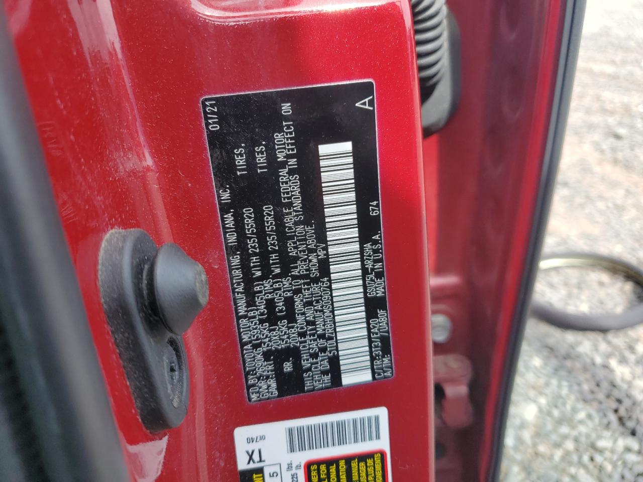 2021 Toyota Highlander Xse VIN: 5TDLZRBH0MS090764 Lot: 81076275